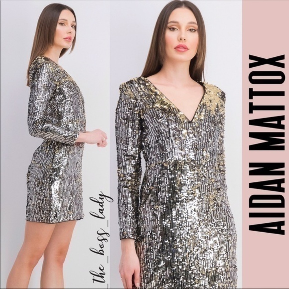 AIDAN MATTOX dress from Adrianna Papell group sequin v-neck cocktail size 0